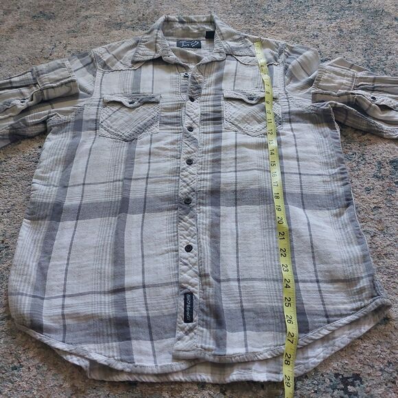 Fox Racing White & Gray Plaid Western Style Flannel Shirt Men's Size Large - Picture 6 of 9